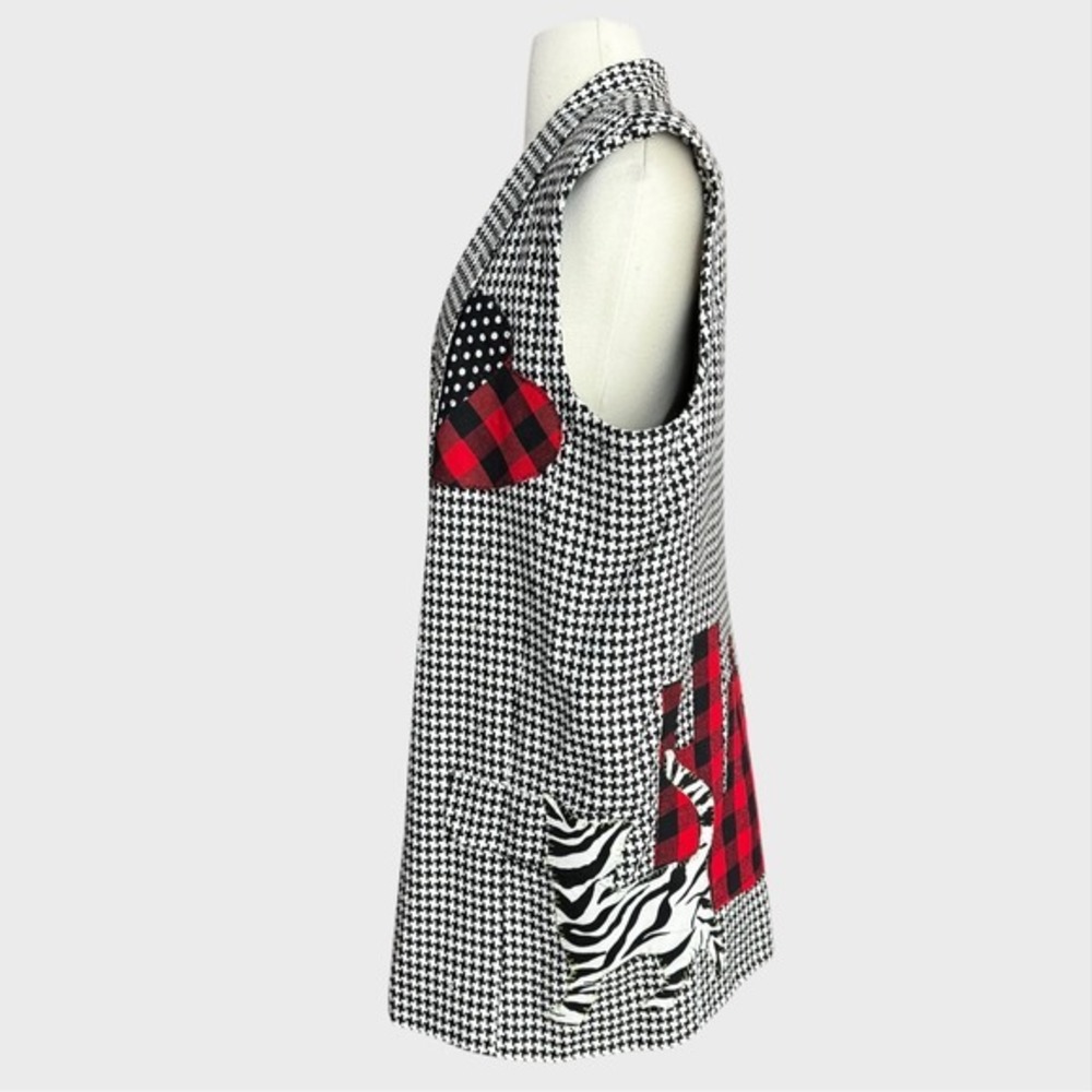 Women's M/L Houndstooth Cat Skyline Patchwork Black White Funky Art to Wear NYC